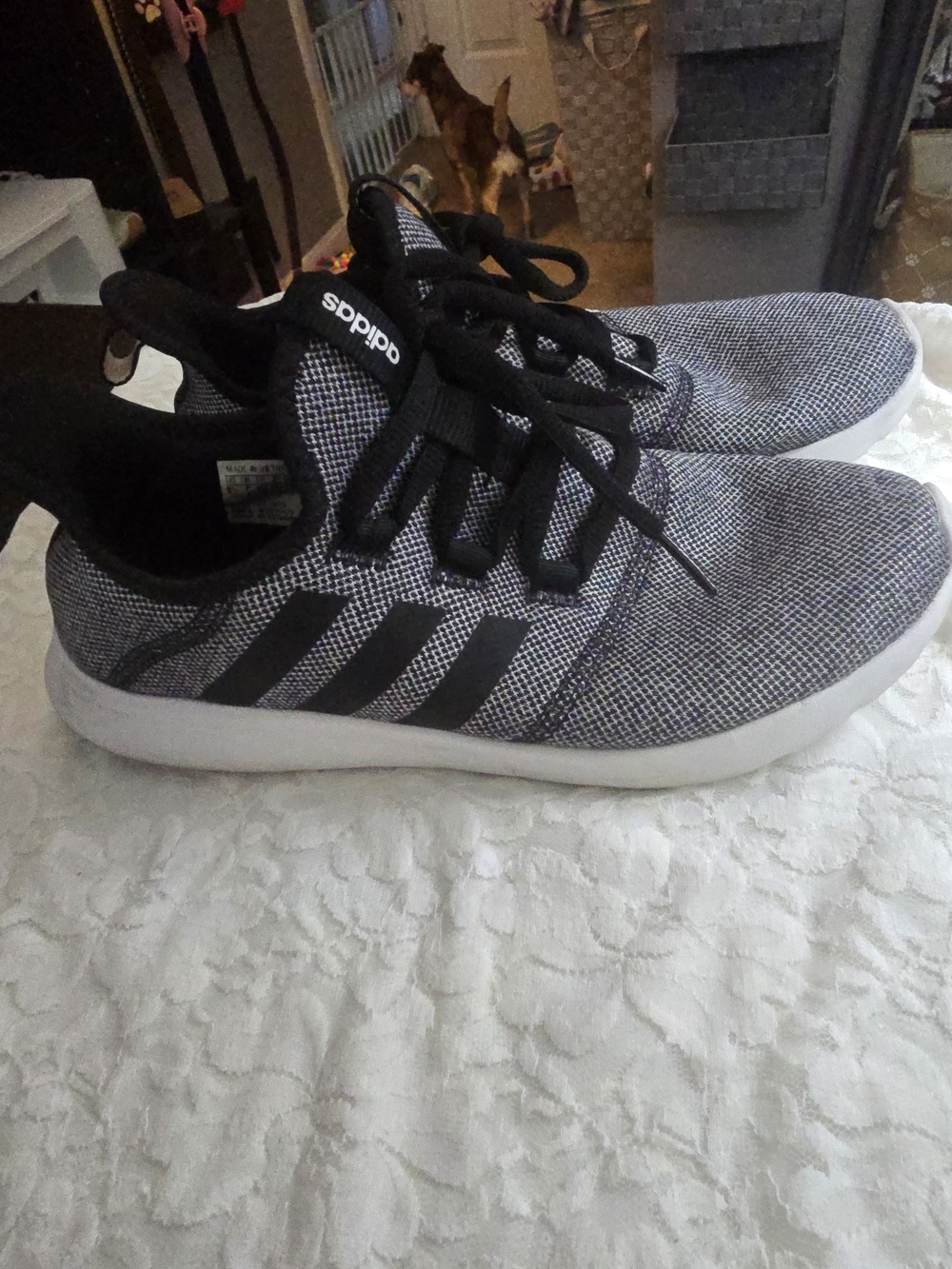 adidas Womens Black & White Lightweight Knit Sneakers